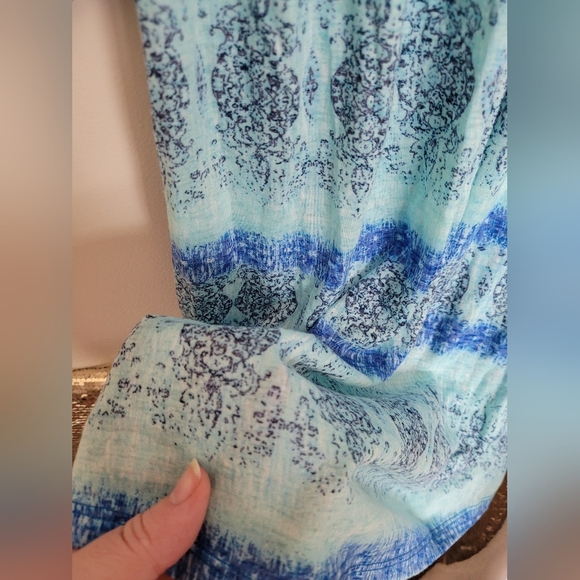 Como Vintage Aqua Blue Paisley Smocked Striped Blouse Size Small - Picture 4 of 7